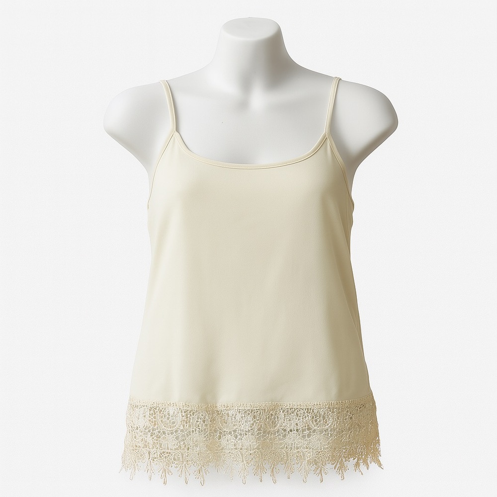 Nella Fantasia Cream Lace Trim Cami Tank Top | Women’s Size Small Boho Romantic